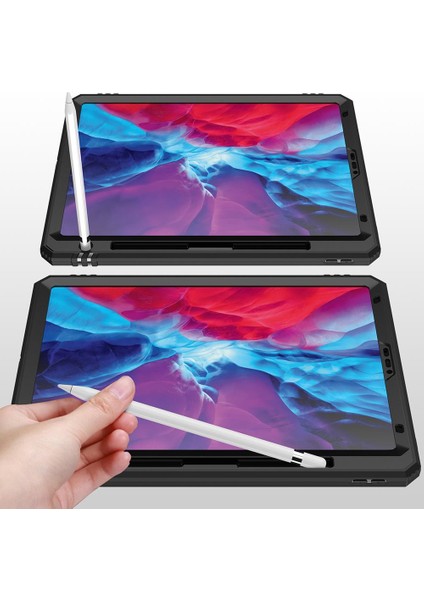 iPad Pro 12.9 4. Nesil 2020 Kılıf Metal Yüzüklü Standlı Kalem Bölmeli Vega Siyah fırsatları