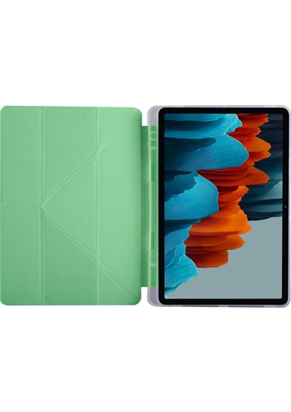 Galaxy Tab S7 Plus T970 Kılıf Kalem Bölmeli Smart Standlı Tablet Kılıfı Açık Yeşil modelleri