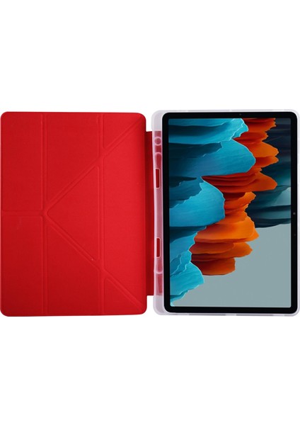 Galaxy Tab S7 T870 Kılıf Kalem Bölmeli Smart Standlı Tablet Kılıfı Kırmızı modelleri