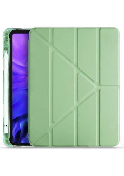 Apple iPad Pro 12.9 4. Nesil Kılıf Kalem Bölmeli Smart Standlı Tablet Kılıfı Açık Yeşil