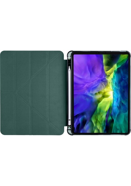 Apple iPad Pro 11 2020 2. Nesil Kılıf Kalem Bölmeli Smart Standlı Tablet Kılıfı Koyu Yeşil