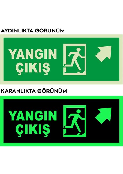 - Yangın Çıkışı Sağ Üst Ok Lümen Folyo Levhası - Dekote Malzeme 19.5X8CM