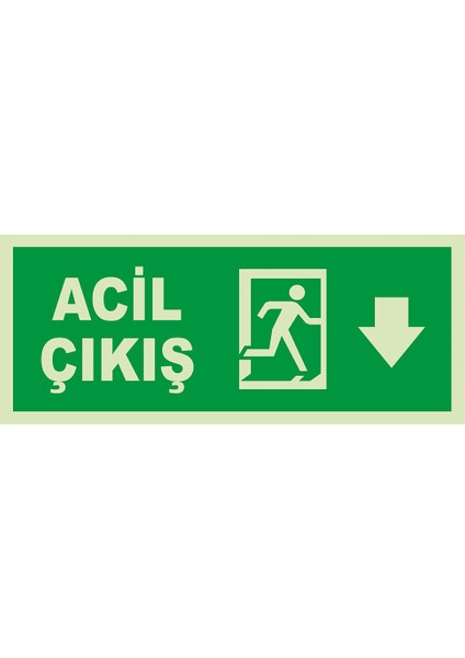- Acil Çıkış Aşağı Ok Lümen Folyo Levhası - Dekote Malzeme 19.5X8CM