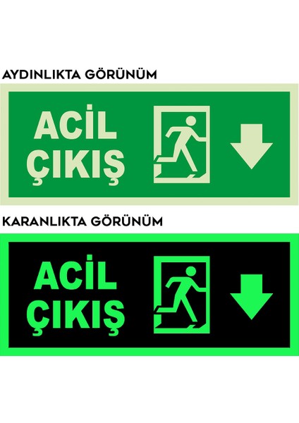 - Acil Çıkış Aşağı Ok Lümen Folyo Levhası - Dekote Malzeme 19.5X8CM