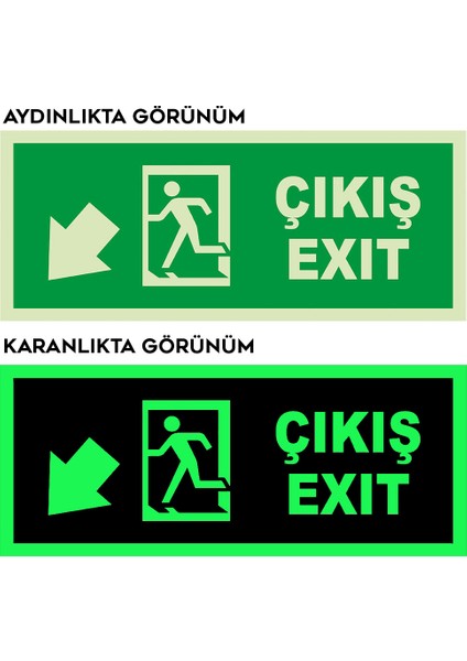 - Acil Çıkış Sağ Aşağı Ok Lümen Folyo Levhası - Dekote Malzeme 19.5X8CM