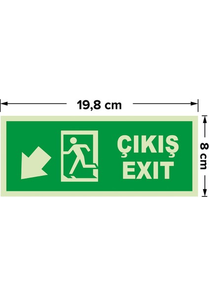 - Acil Çıkış Sağ Aşağı Ok Lümen Folyo Levhası - Dekote Malzeme 19.5X8CM