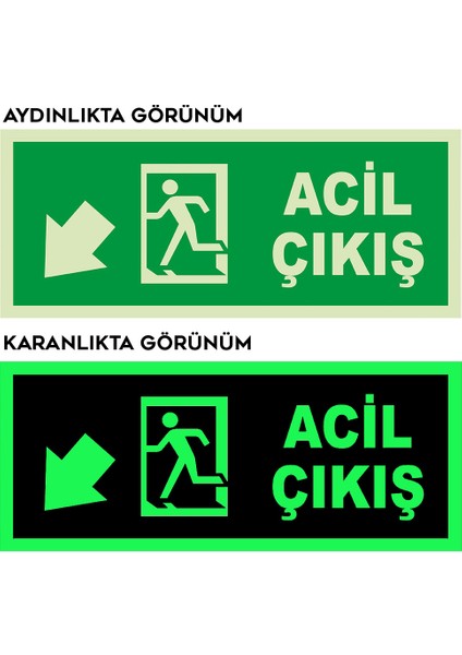 - Acil Çıkış Sol Aşağı Ok Lümen Folyo Levhası - Dekote Malzeme 19.5X8CM fiyatları