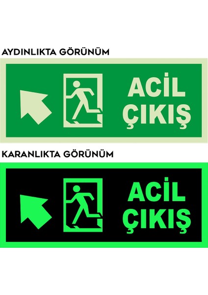 - Acil Çıkış Sol Üst Ok Lümen Folyo Levhası - Dekote Malzeme 19.5X8CM fiyatları