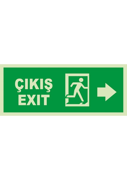 - Çıkış Exit Sağ Ok Lümen Folyo Levhası - Dekote Malzeme 19.5X8CM