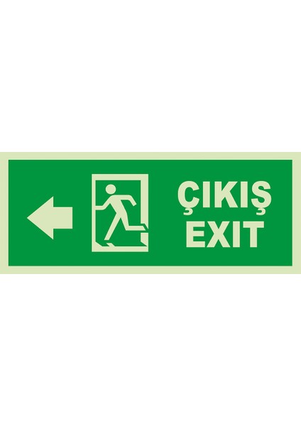- Çıkış Exit Sol Ok Lümen Folyo Levhasi - Dekote Malzeme 19.5X8CM