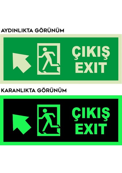 - Çıkış Exit Sol Üst Ok Lümen Folyo Levhası - Dekote Malzeme 19.5X8CM fiyatları