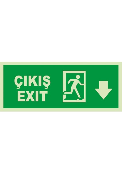 - Exit Çıkış Aşağı Ok Lümen Folyo Levhası - Dekote Malzeme 19.5X8CM