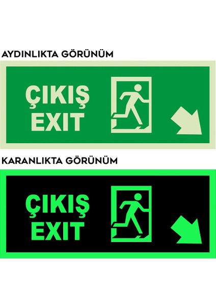 - Exit Çıkış Sağ Aşağı Ok Lümen Folyo Levhası - Dekote Malzeme 19.5X8CM