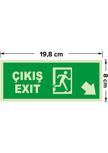 - Exit Çıkış Sağ Aşağı Ok Lümen Folyo Levhası - Dekote Malzeme 19.5X8CM
