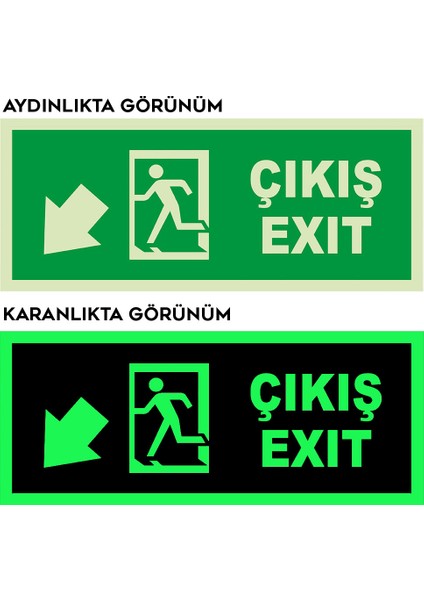 - Exit Çıkış Sol Aşağı Ok Lümen Folyo Levhası - Dekote Malzeme 19.5X8CM fiyatları