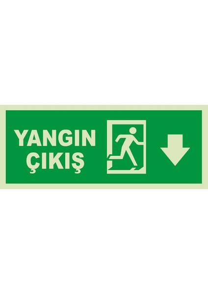 - Yangın Çıkışı Aşağı Ok Lümen Folyo Levhası - Dekote Malzeme 19.5X8CM