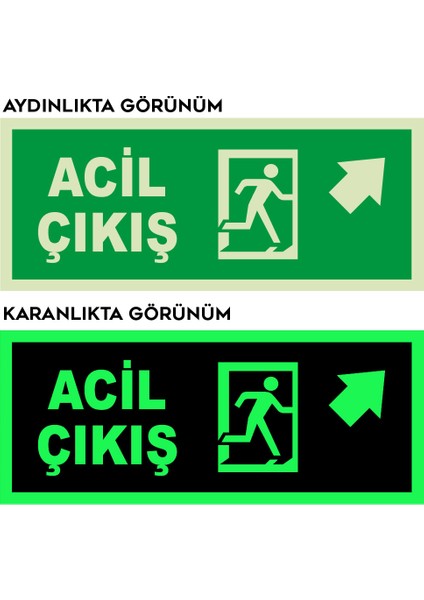 - Acil Çıkış Sağ Üst Ok Lümen Folyo Levhası - Sac Malzeme 19.5X8CM fiyatları
