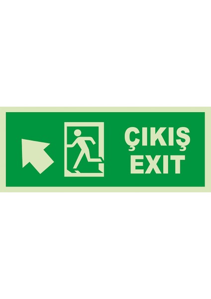 - Çıkış Exit Sol Üst Ok Lümen Folyo Levhası - Sac Malzeme 19.5X8CM