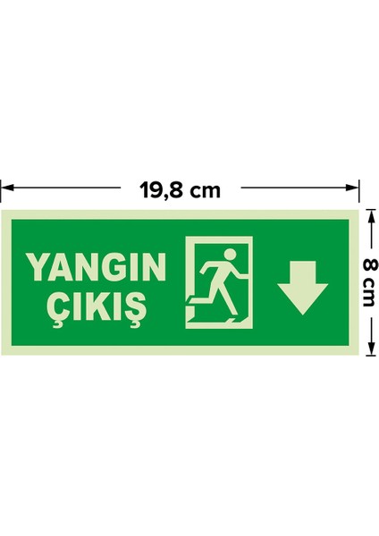 - Yangın Çıkışı Aşağı Ok Lümen Folyo Levhası - Sac Malzeme 19.5X8CM