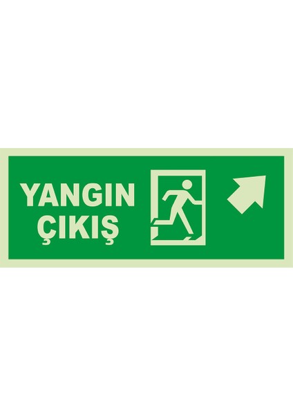 - Yangın Çıkışı Sağ Üst Ok Lümen Folyo Levhası - Sac Malzeme 19.5X8CM