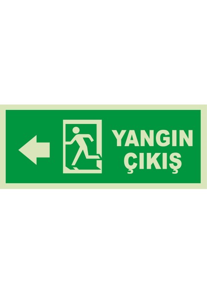 - Yangın Çıkışı Sol Ok Lümen Folyo Levhası - Sac Malzeme 19.5X8CM