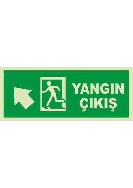 - Yangın Çıkışı Sol Üst Ok Lümen Folyo Levhası - Sac Malzeme 19.5X8CM