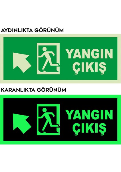 - Yangın Çıkışı Sol Üst Ok Lümen Folyo Levhası - Sac Malzeme 19.5X8CM