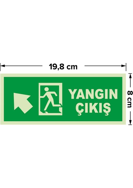 - Yangın Çıkışı Sol Üst Ok Lümen Folyo Levhası - Sac Malzeme 19.5X8CM