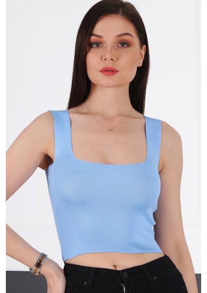 Z2001 Dewberry Kadın Krop Bluz-Mavi