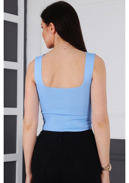 Z2001 Dewberry Kadın Krop Bluz-Mavi fiyatları