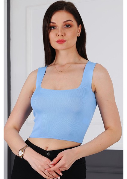Z2001 Dewberry Kadın Krop Bluz-Mavi modelleri