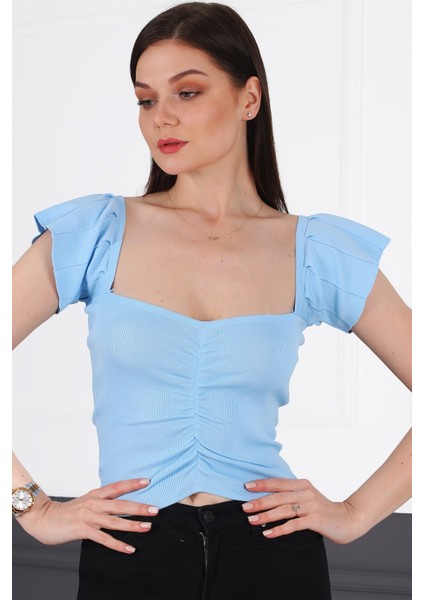 Z2008 Dewberry Kadın Krop Bluz-Mavi