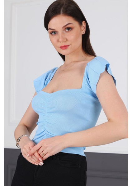 Z2008 Dewberry Kadın Krop Bluz-Mavi fırsatları