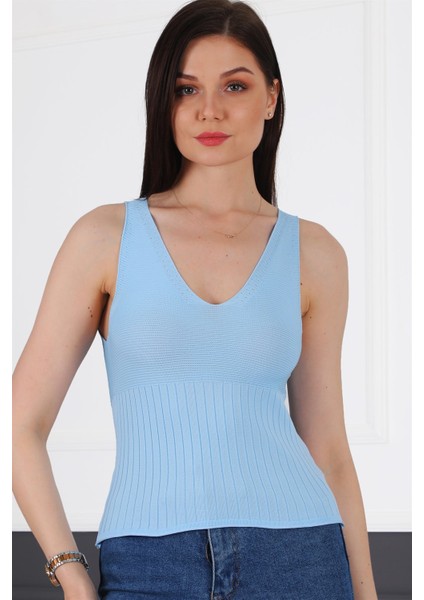 Z2009 Dewberry Kadın Krop Bluz-Mavi