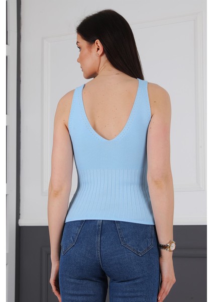 Z2009 Dewberry Kadın Krop Bluz-Mavi fiyatları