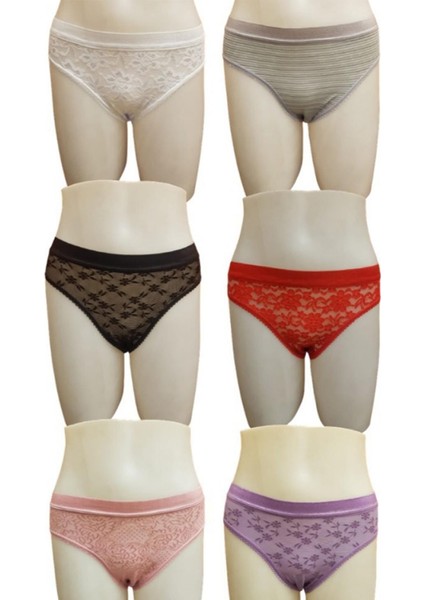 12'li Pamuklu Önü Dantelli Safir Kadın Bikini Külot