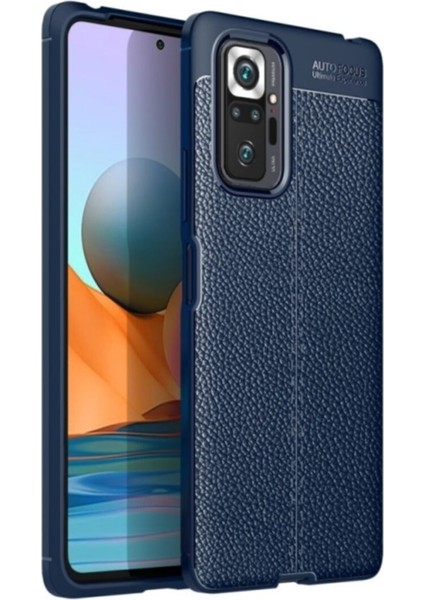 Xiaomi Redmi Note 10 Pro Kılıf Darbe Korumalı Deri Görünümlü Silikon Arka Kapak Lacivert