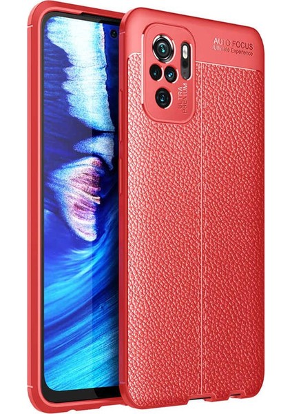 Xiaomi Redmi Note 10S Kılıf Darbe Korumalı Deri Görünümlü Silikon Arka Kapak Kırmızı