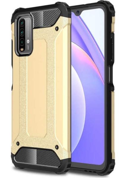 Xiaomi Redmi Note 9 4g Kapak Çift Katmanlı Zırh Tank Kılıf Gold