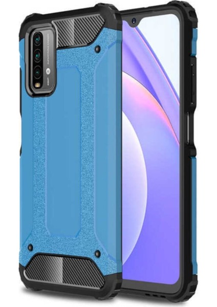 Xiaomi Redmi Note 9 4g Kapak Çift Katmanlı Zırh Tank Kılıf Mavi