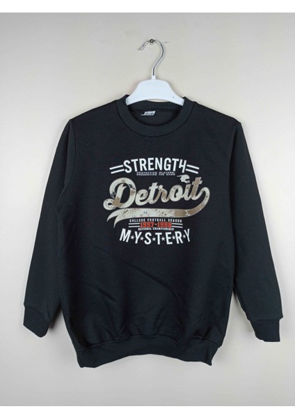 Erkek Garson Baskılı Siyah Pamuklu Sweatshirt
