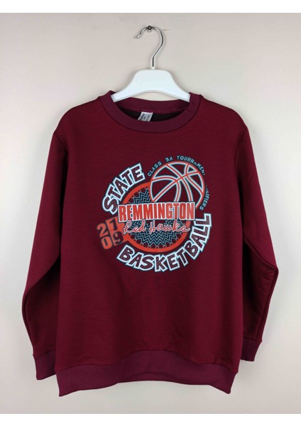 Erkek Garson Baskılı Bordo Pamuklu Sweatshirt