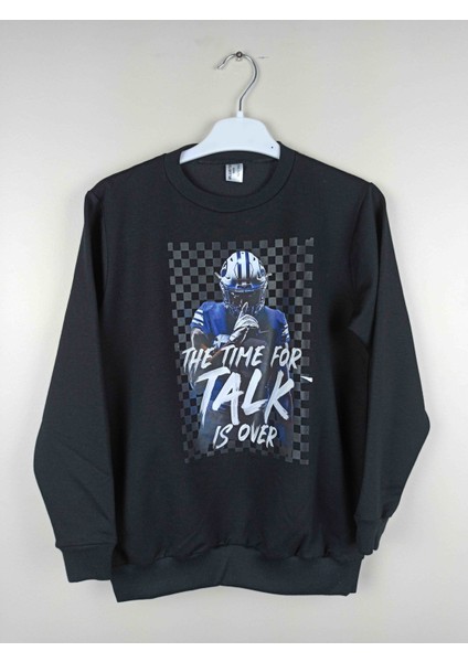 Erkek Garson Baskılı Siyah Pamuklu Sweatshirt