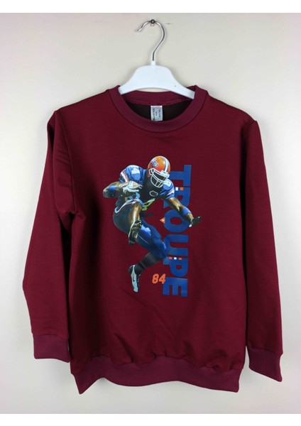 Erkek Garson Baskılı Bordo Pamuklu Sweatshirt