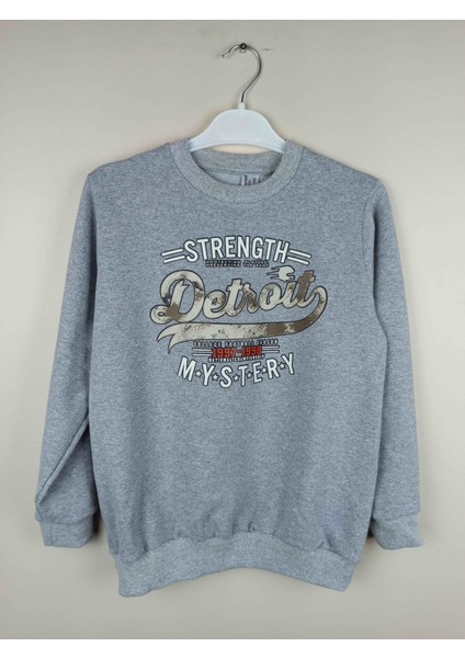 Erkek Garson Baskılı Gri Pamuklu Sweatshirt