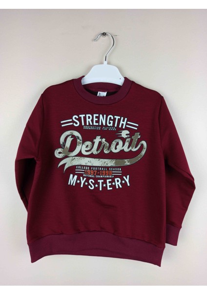 Erkek Çocuk Baskılı Bordo Pamuklu Sweatshirt