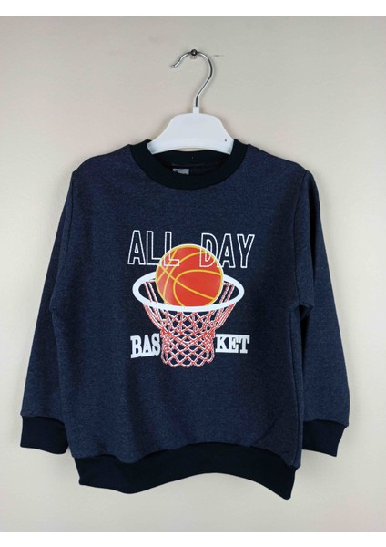 Erkek Çocuk Baskılı Lacivert Pamuklu Sweatshirt