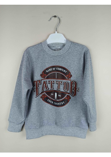 Erkek Çocuk Baskılı Gri Pamuklu Sweatshirt