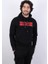 Erkek Süzine Baskılı Kapüşonlu Siyah Sweatshirt 1