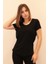 Kadın Siyah Bisiklet Yaka Basic T-Shirt 1